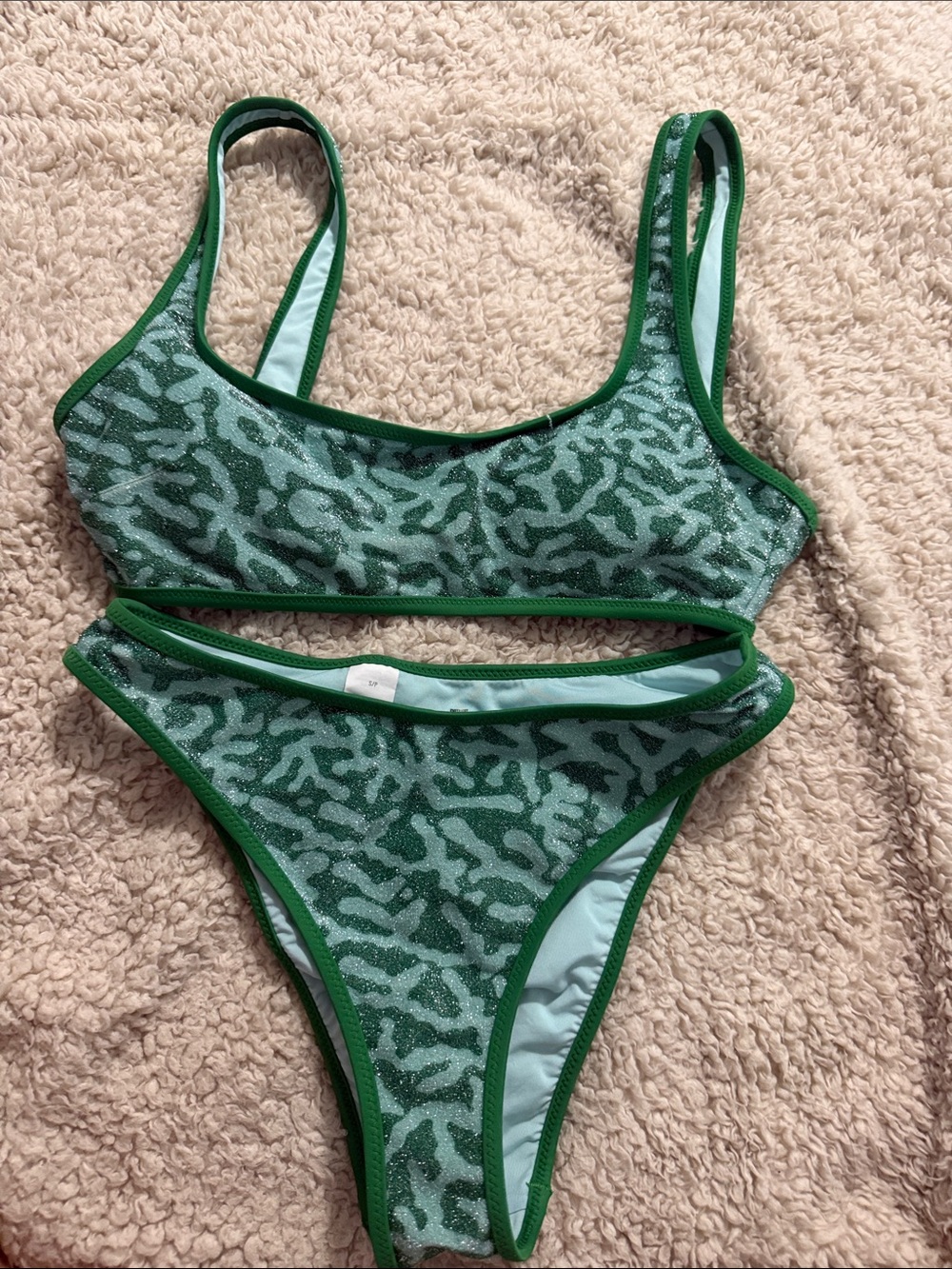 aerie Green Glitter Animal Print Bikini Set